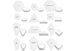 Cinnvoice 612 Pcs Patchwork Paper Piecing Supplies 12 Shapes Acrylic Patchwork Templates Set with 600 Pcs Paper Piecing for Sewing for Quilting Dresden Plate Triangle Hexagon Quilting Template (Clear)