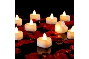 Amagic 1000 Pieces Artificial Rose Petals with 12 Heart LED Tea Lights Candles Kit, Rose Petals and Candles Set for Proposal, Anniversary, Valentine's Day, Special Romantic Night, Wedding Table Decor