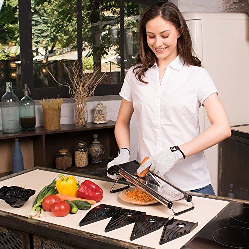 [Improved] V-Blade Mandoline Food Slicer + FREE Cut-Resistant Gloves | Stainless Steel Adjustable Vegetable Mandolin Slicer, Julienne Cutter | Includes 5 Inserts, Food Holder & Blade Guard - Thumbnail 4