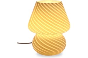 BSOD Mushroom Lamp,Glass Table Bedside Lamps Translucent Murano Vintage Style Striped Small Night Mushroom Decor Light Swirl for Ambient,Kids,Bedroom,Living,Girl Gift (Stripe White)