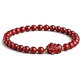 JWIGP Feng Shui Red Cinnabar Pi xiu Bracelet – Wealth and Luck Buddha Beads Prosperity Elastic Bracelet for Men Women Spiritual Jewelry Gift