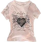 SOLY HUX Women's Graphic Tees Heart Print Short Sleeve Summer T Shirt Y2k Slim Fit Crop Tops