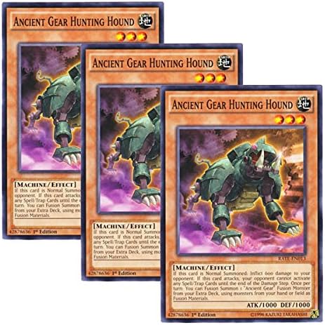 YU-GI-OH! y3 Pieces setz English Version Rate-EN 013 Ancient Gear Hunting Hound Ancient Machine Hound Dog (Normal) 1st Edition