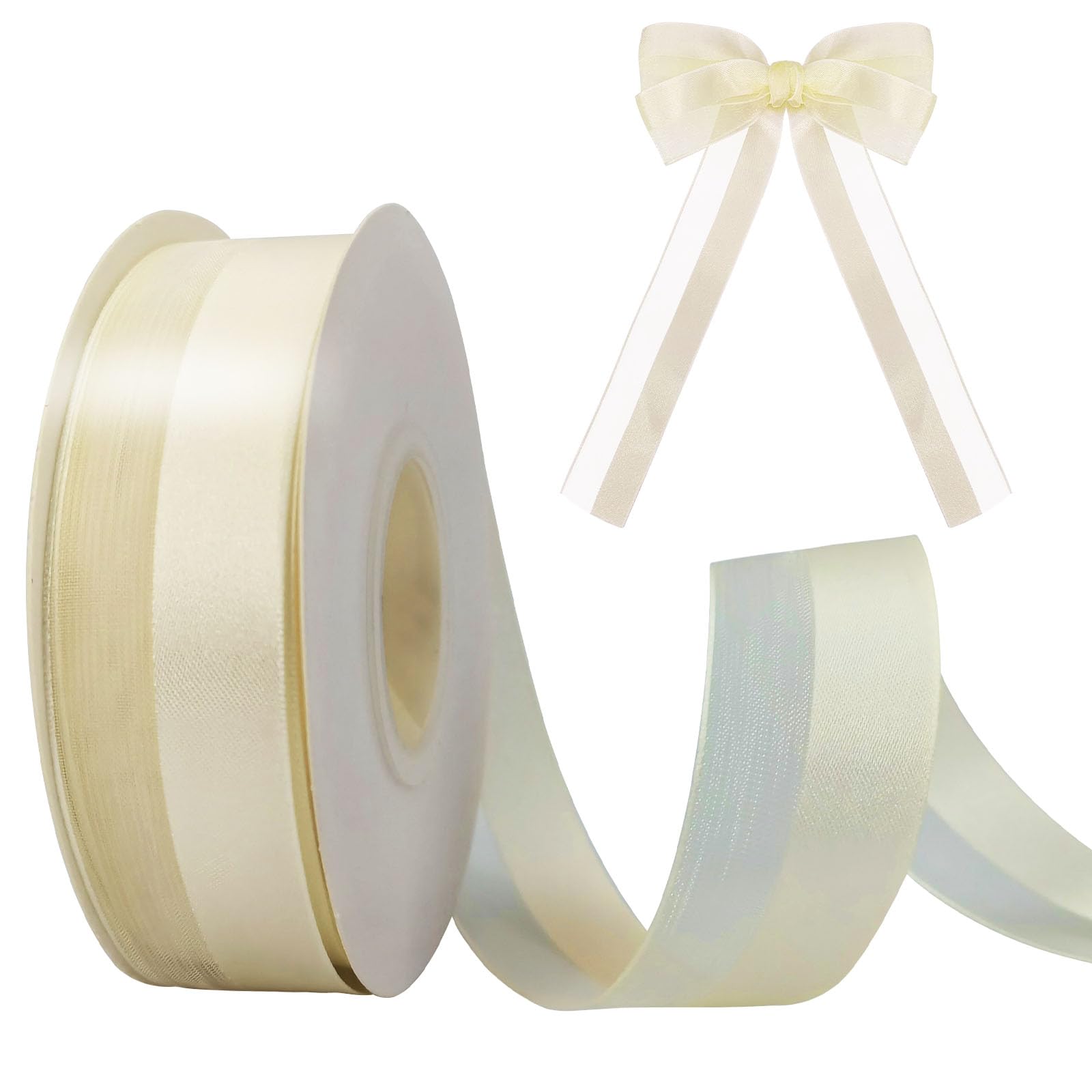 25mm 22M Organza Chiffon Satin Ribbon for Crafting, Gift Wrapping, Hair, Wedding Car, Double Sided Cake Decoration (Cream)