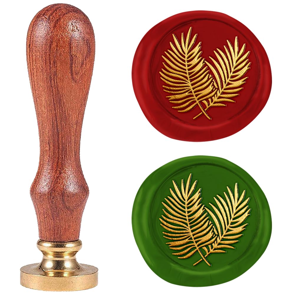 DELORIGIN Palm Leaf 1" Wax Seal Stamp Retro Sealing Stamps Removable Brass Head Seal Stamp with Wooden Handle Sealing Wax for Envelope Greeting Card Letter Wedding Invitations Gift Wrapping Decor