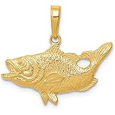 Sonia Jewels Solid 14k Yellow Gold Open Mouthed Bass Fish Pendant (20mm x 22mm)