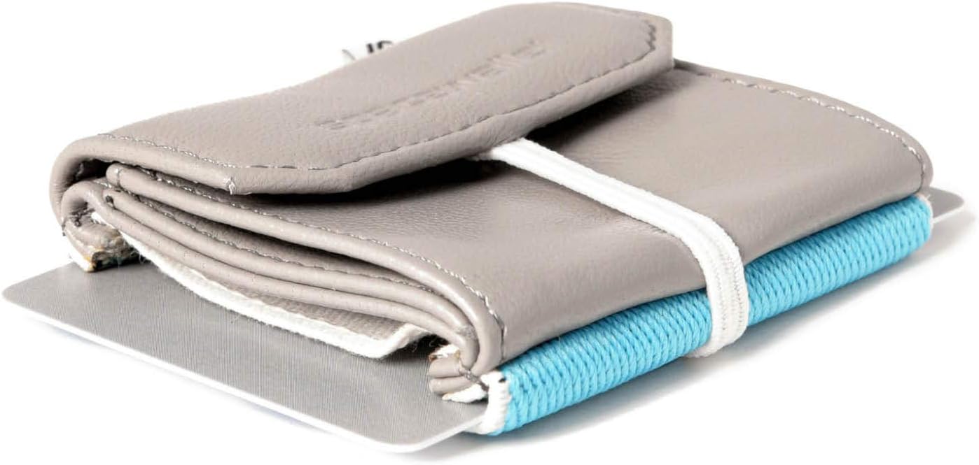 Space Wallet Pull Mini Leather Wallet - Up to 15 Credit Cards/EC Cards in Card Compartment + Coin Pocket + Note Compartment - Handmade in Europe I Grey