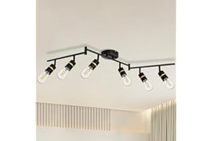HiBay Track Lighting Fixtures, 6-Light Ceiling Light Kit, Foldable Arm and Rotatable Light Head, Matte Black Ceiling Spot Lights Fitting for Kitchen, Dining, Living Room, E26 Base, Bulbs Not Included