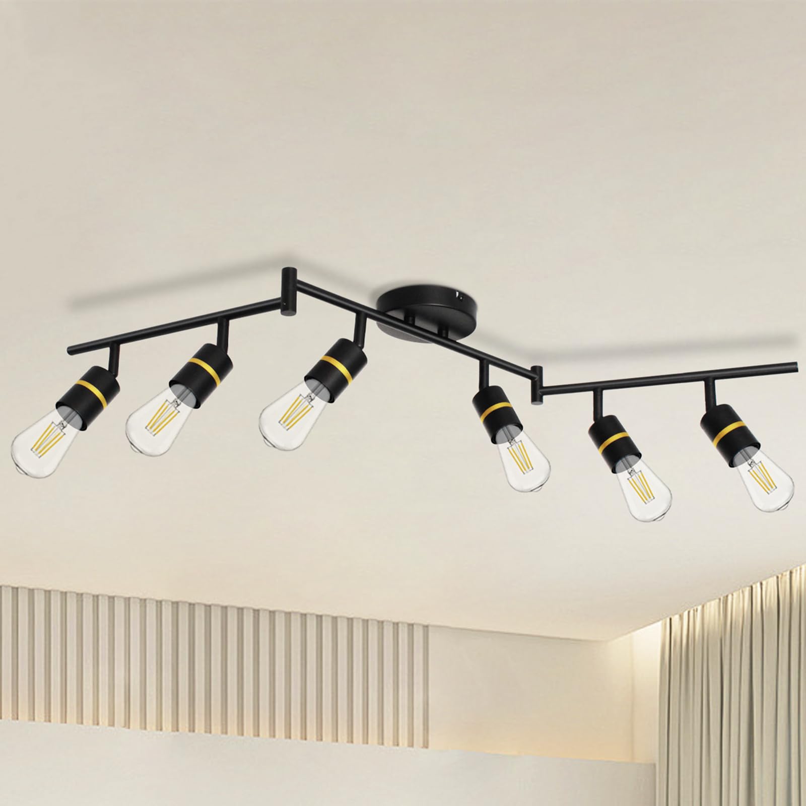 Photo 1 of HiBay Track Lighting Fixtures, Directional 6-Light Ceiling Track Light Kit, Matte Black Ceiling Spot Lights Indoor for Kitchen Dining Living Room, E26 Base, Bulbs Not Included