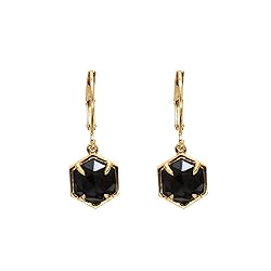 Gempires Black Spinel Hexagon Drop Earrings for