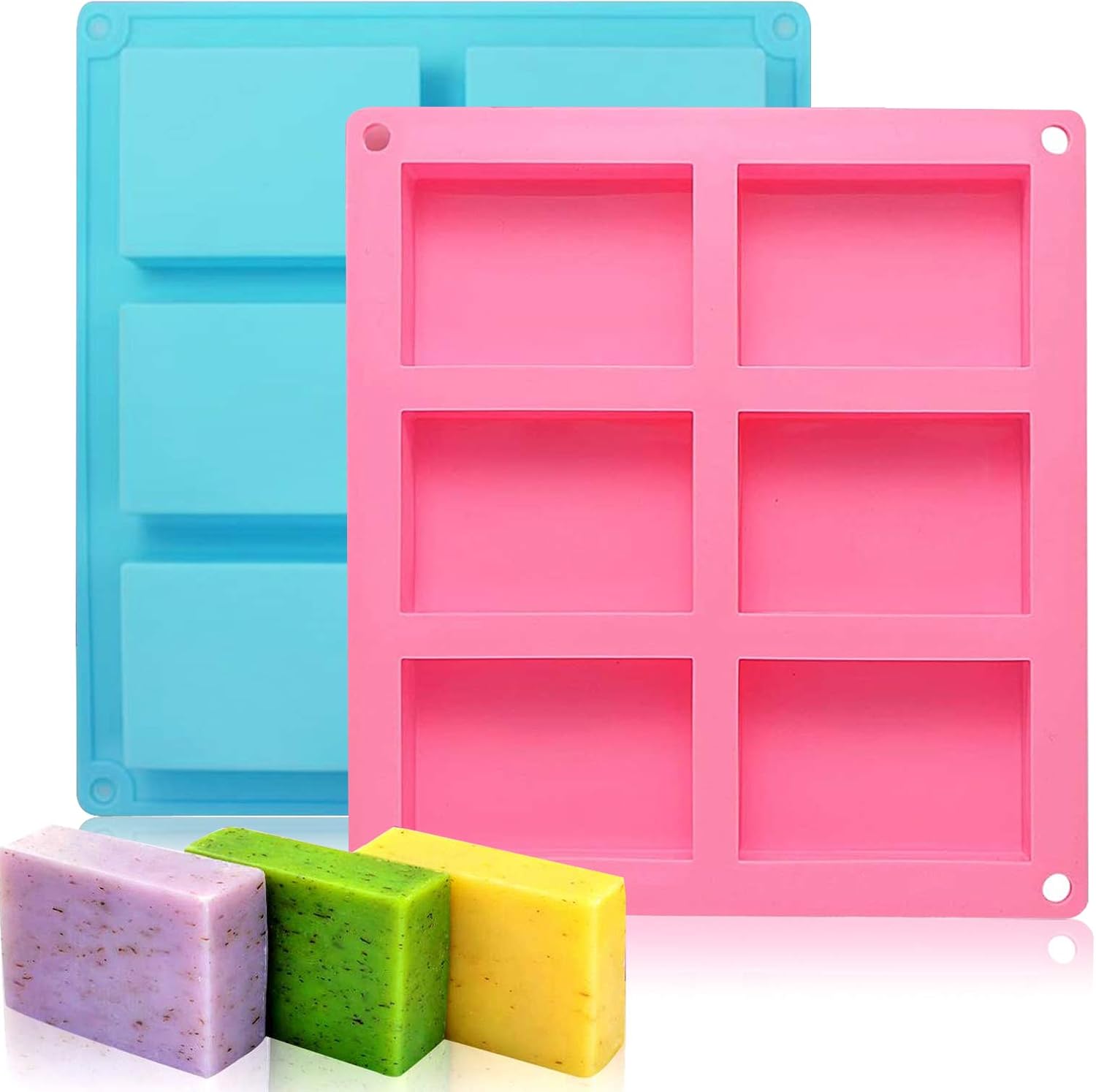 2 Stück 6-Cavity Rechteckige Silikonform Silikonseifenform Seifenform, Schalen Pfannen Kuchen Backen Schokolade Biscuit Eiswürfel DIY hausgemachte Handwerk (Blau Lila 2)