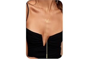 FOCALOOK Long Gold Necklace Vertical Bar Slip Chain Necklace Silver/Gold Plated/Black Drop Y Necklace Womens Trendy Lariat Je