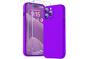BossKiss Compatible with iPhone 14 Pro Max Case, Silicone Upgraded [Camera Protection] [2 Pcs 9H Screen Protector], Soft Anti-Scratch Microfiber Lining, 6.7 inch, Neon Purple
