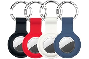 GINNZOO Airtag Holder & Airtag Keychain Compatible with Apple AirTag, Protective Silicone Airtag Case Key Ring for Cat Collar, Dog Collar, Luggage, Keys (4pack Black/White/Blue/Red)