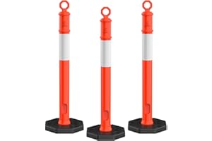 RoadHero 45 Inch 3 Pack Delineator Post with Base, Orange Traffic Delineator Posts Cones with Reflective Collars for Parking Lots, Road Safety, Construction Events