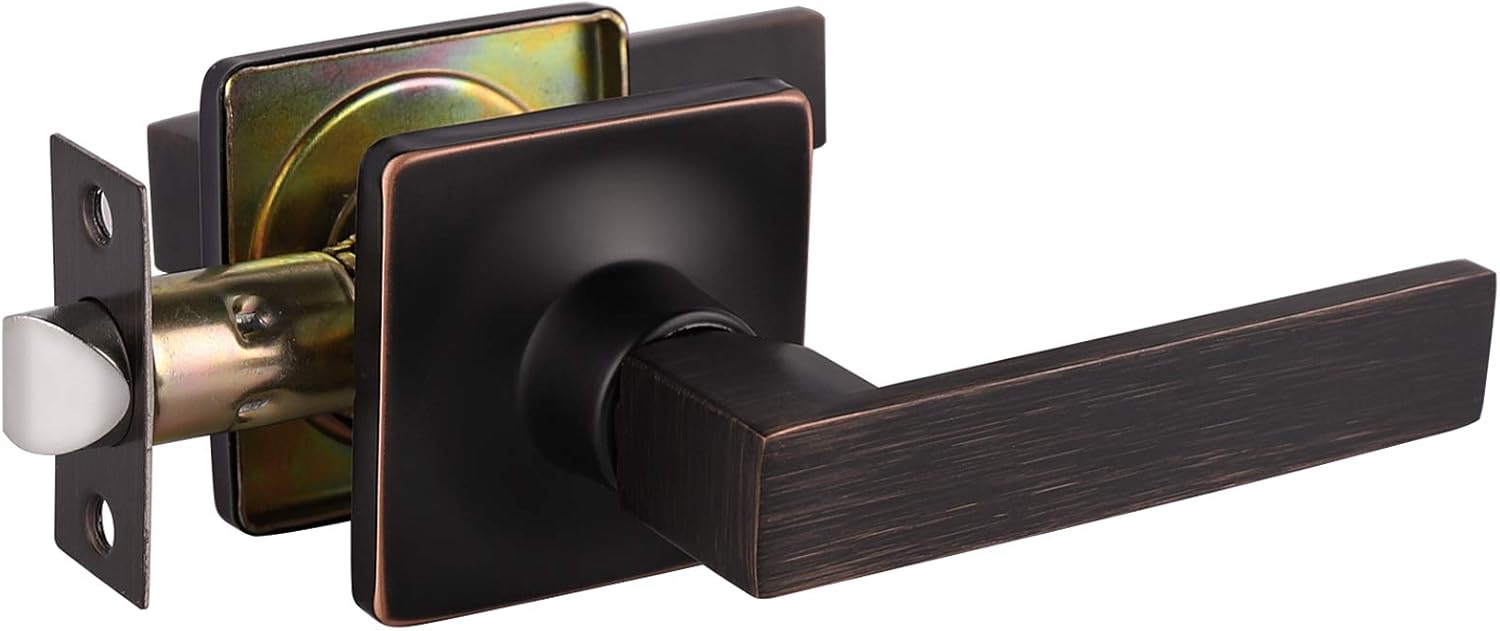 GOBEKOR 1 Pack Passage Levers Square Door Handles Oil Rubbed Bronze