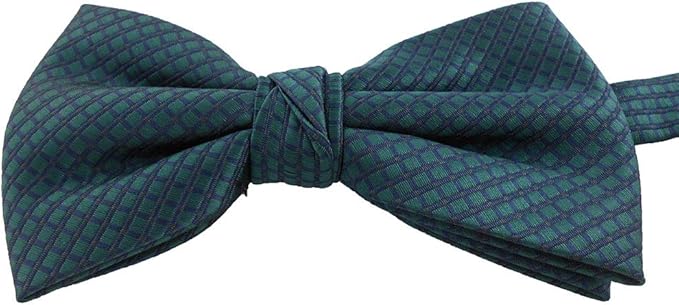 Gravata borboleta verde escuro com listras quadradas azul marinho