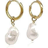 BelleKarat Gold Huggie Small Hoop Earrings with Pearl | Flower Drops | 18K Gold Plated Dangle Earrings for Women