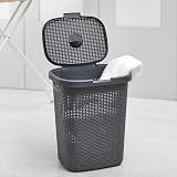 Addis Faux Rattan 50 Litre Laundry Hamper with Lid Charcoal Grey view 3