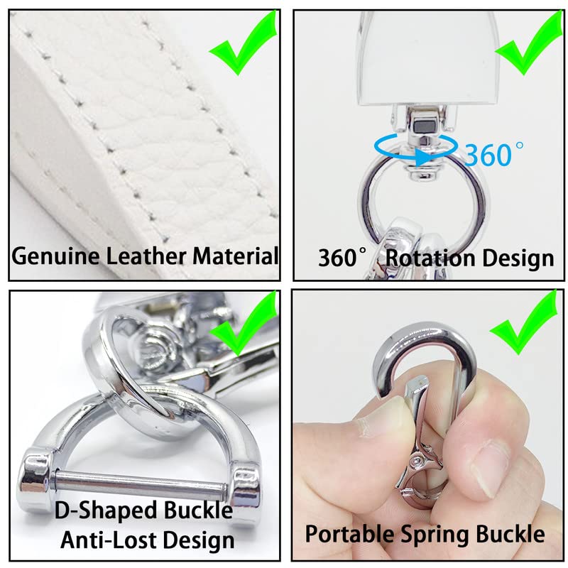 Daemson Genuine Leather Car Keychain, Universal Heavy Duty Key Fob Keychain, Car Keychains Holder for Women and Men, 360 Degree Rotatable, Anti-Lost D-Ring and Screwdriver (Black)