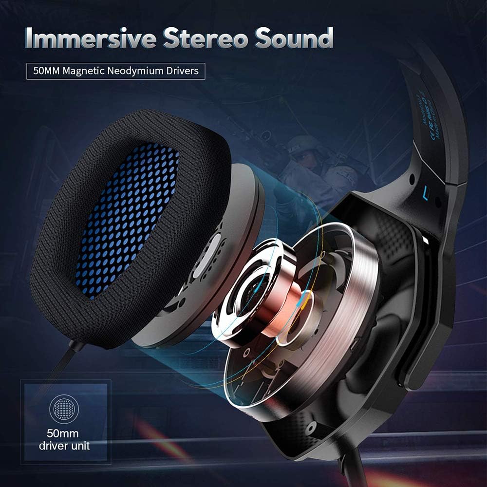 Jeecoo N13 Stereo Gaming Headset PS4 3.5mm Over Ear Gaming Headphones with Microphone - Lightweight Frame Compatible with PC, Laptop, Xbox One Controller: Computers & Accessories