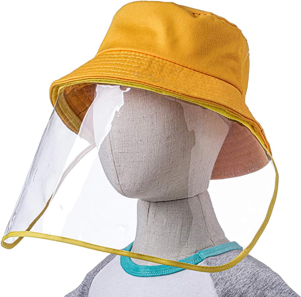 Chiconon Bucket Hat Safety Face Shield Removable Clear Visor Anti-Spitting Full Protective Hat Cover Outdoor Kid Solid Bucket Hat Yellow