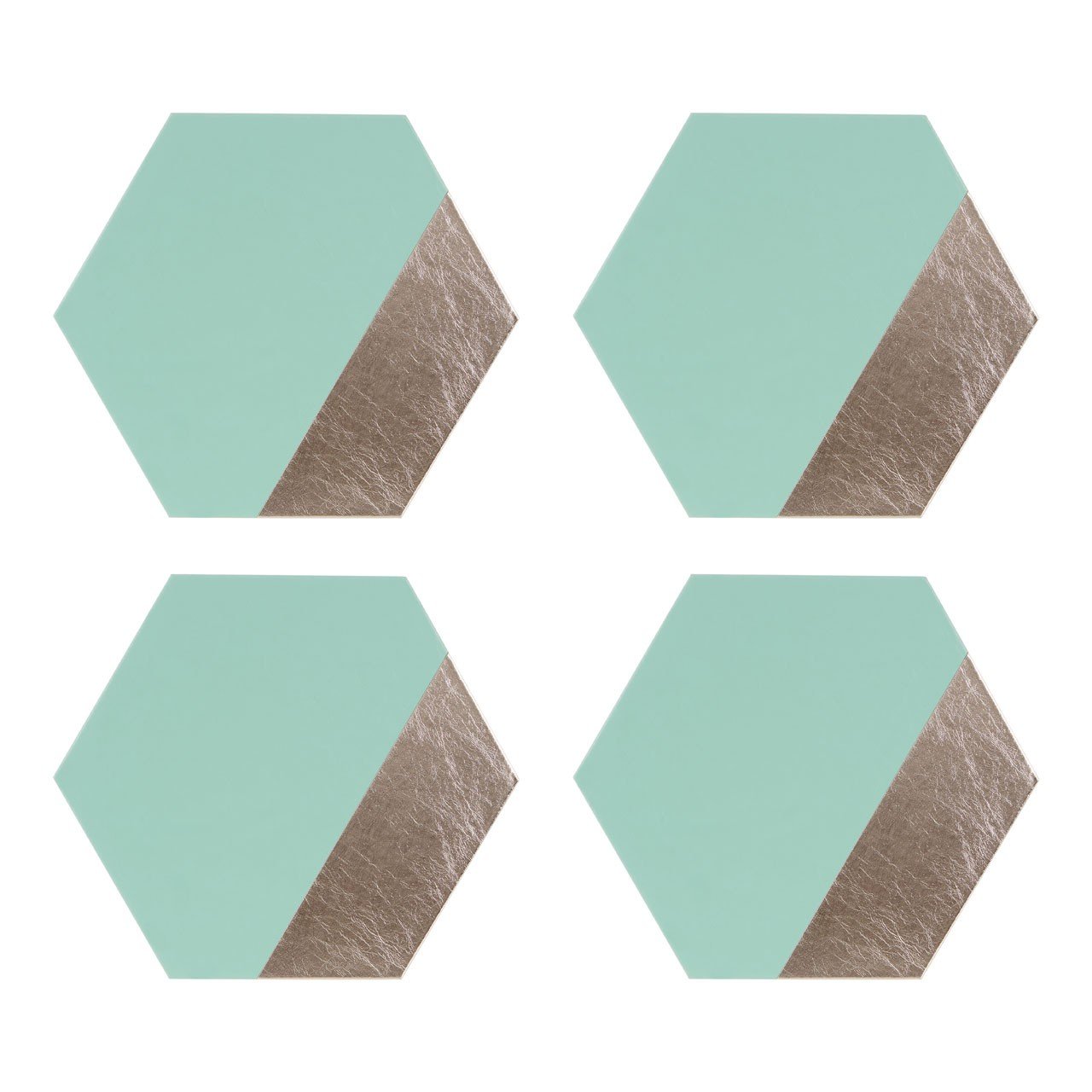 Geome Dipped Placemats, Leather Effect, Hexagonal/Jade & Silver, Set of 4