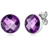 Gem Stone King 6.00 Cttw Natural Amethyst Stud Earrings for Women | 925 Sterling Silver | Gemstone Birthstone | 11MM Round Checkerboard Style Earrings