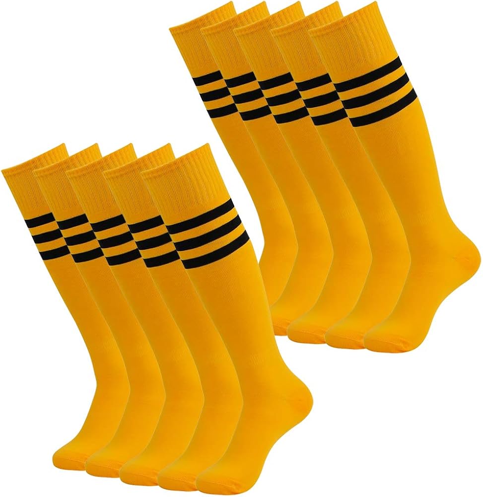 Soccer Socks, SUTTOS Unisex Cotton Knee High Triple Stripe Football Team Socks Athletic Tube Sock 2-10 Pairs: Clothing
