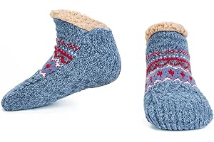 LEMZONE Fuzzy Slipper Socks for Men, Non Slip Fleece Lining Cabin Socks with Grips Christmas Stocking Stuffers Cozy Gifts