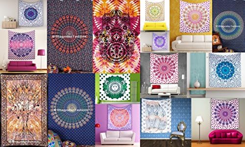 Wholesale Lot Of 10 Pcs Tapestry Mandala Wall Hanging, Hippie Hippy Wall Hanging, Psychedelic Wall Art, Dorm Décor Beach Throw, Bedspread Bedding Bed Cover, Picnic Beach Sheet Coverlet 57 x 84 Inch