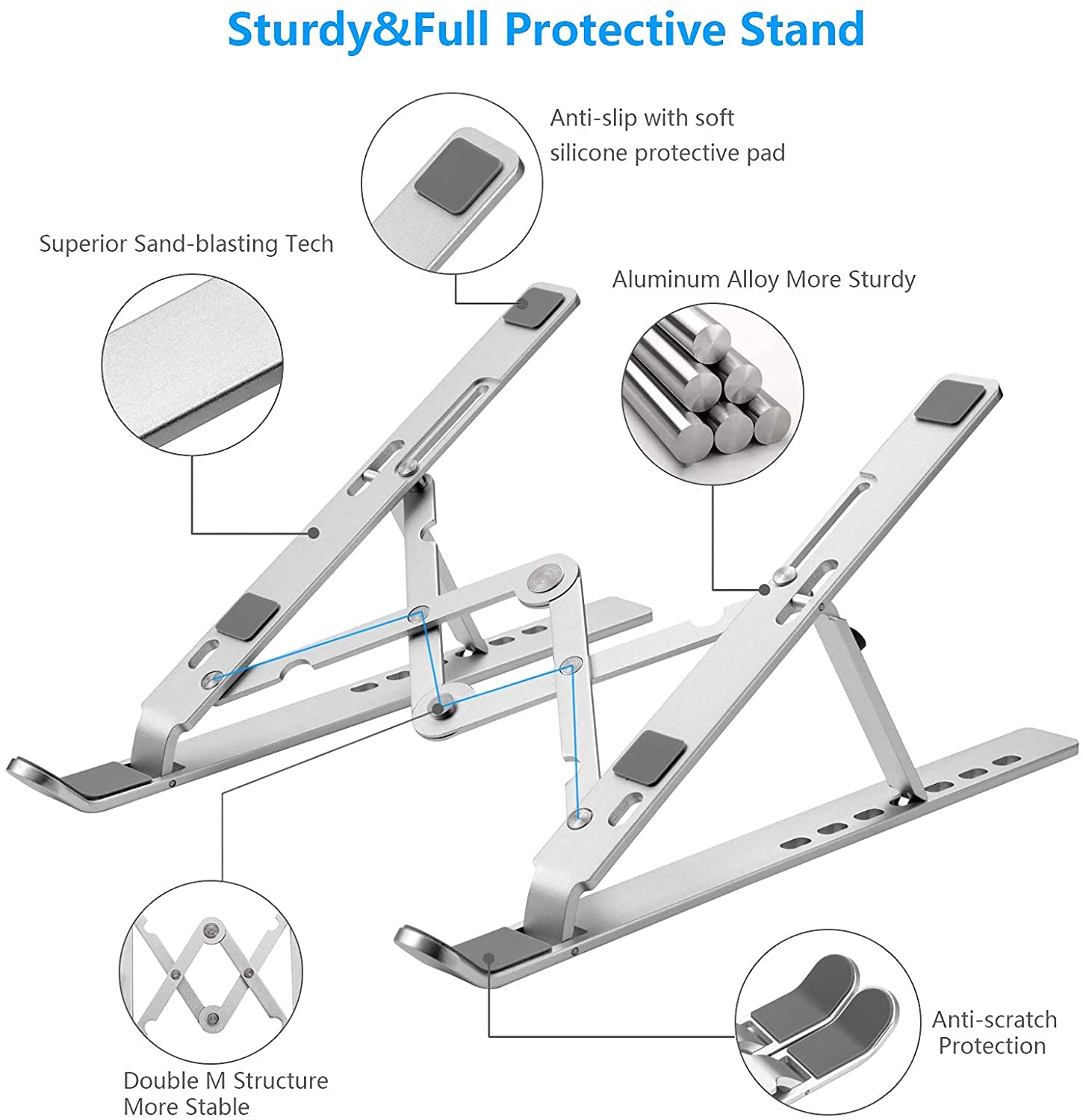 Laptop Stand for Desk, Ergonomic Design Adjustable Aluminum Foldable Portable Computer Stand, Compatible with MacBook Air Pro, HP, Lenovo, Dell, More 10-15.6”Inch and Tablets (Silver) - Image 4
