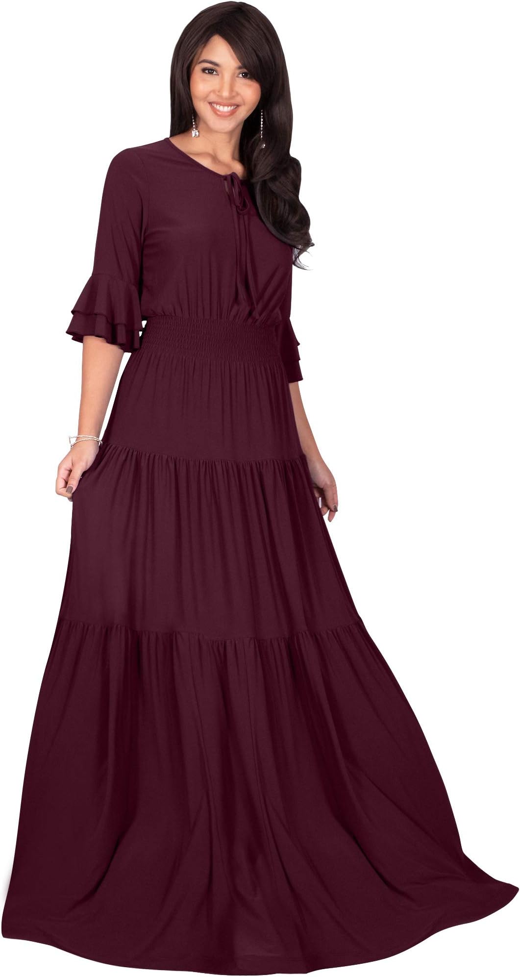 KOH KOH Womens Boho Casual Modern Vintage Design Loose Peasant Gown Maxi Dress