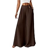 MakeMeChic Women's Business Casual Wide Leg Pants High Waist Button Baggy Palazzo Trousers
