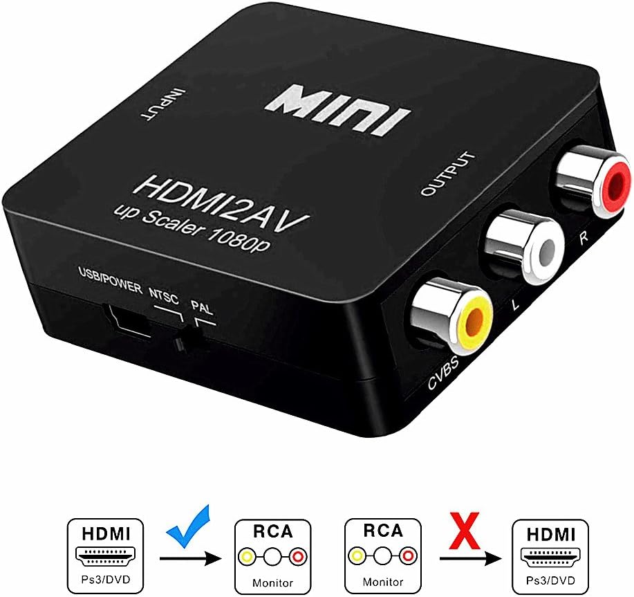 Chenduomi HDMI to AV Converter 1080p HDMI to 3RCA /AV/CVBS Composite Video Audio Adapter (Black)