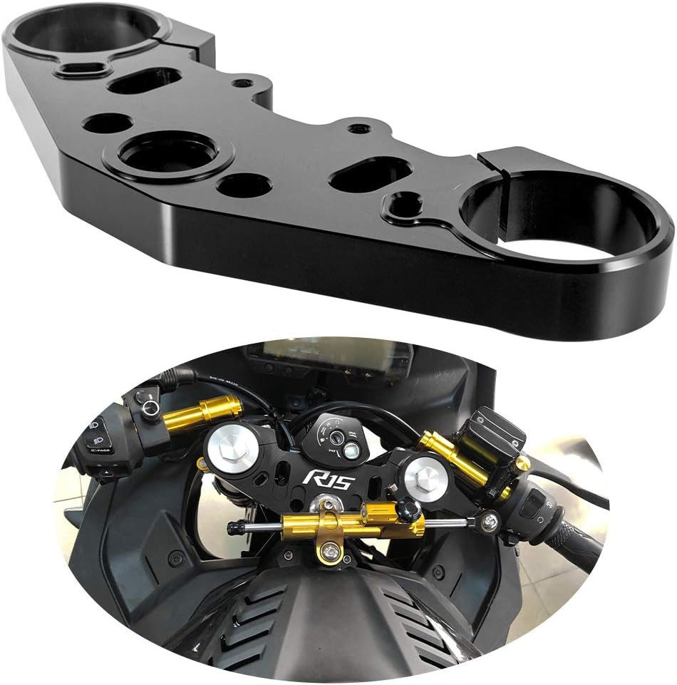 Top Triple Clamp Kit Motorcycle Upper Fork Holder Plate CNC Aluminum Accessories for YZF R15 V3 2017-2019 (Black)