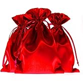 Knitial 6" x 9" Red Satin Gift Bags, Jewelry Bags, Wedding Favor Drawstring Baby Shower Christmas 50 per Pack