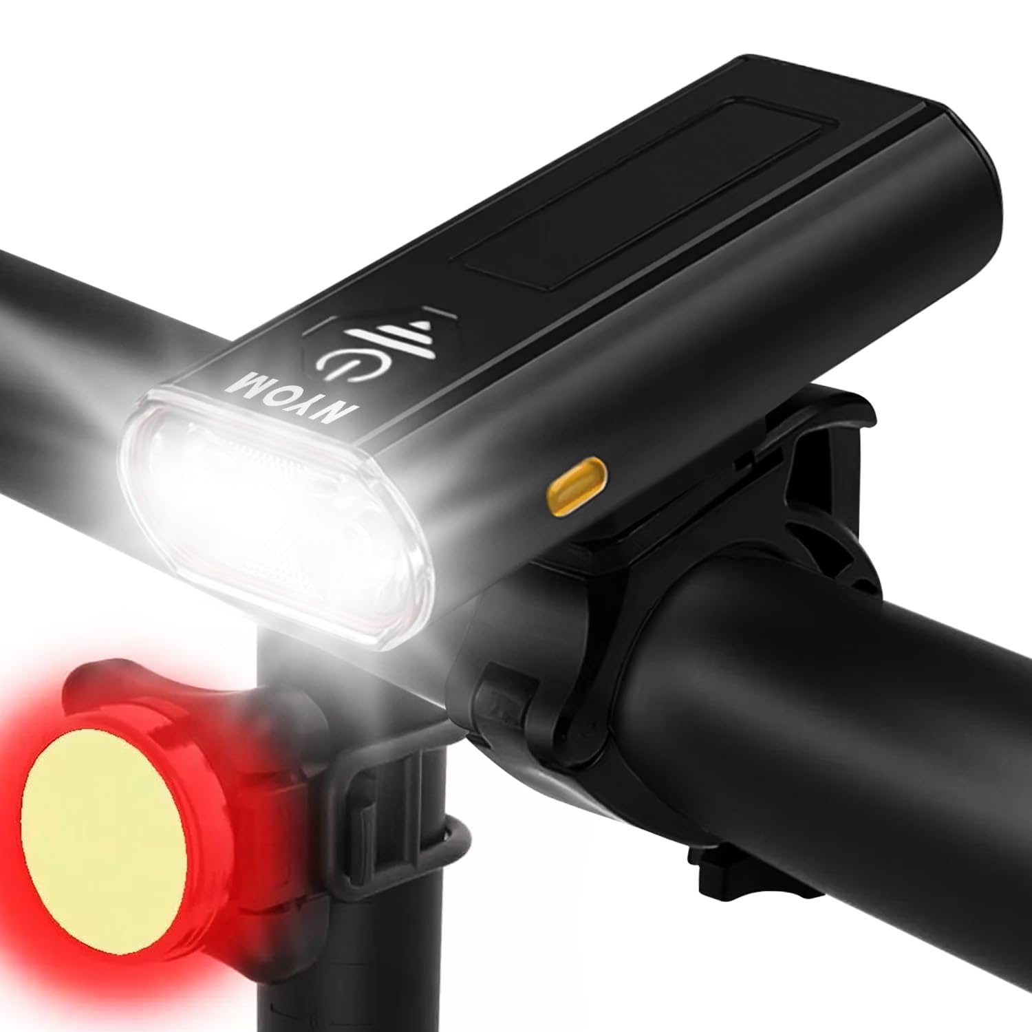 NYOM Bike Lights Set Front and Back, 2400 Lumen Super Bright Bike Light, USB-C Rechargeable 5200mAh, IPX5 Waterproof Bicycle Lights with 4 Modes for Road and Mountain Cycling (T6)