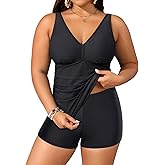 Yonique Womens Plus Size Swimsuits with Shorts Tummy Control Tankini Two Piece Bathing Suits Athletic Swimwear