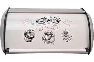Dioche Bread Bin Grey Bread Box Bin – Large Capacity with Cute Design, Roll Top Storage for Kitchen Countertop, Stylish & Com