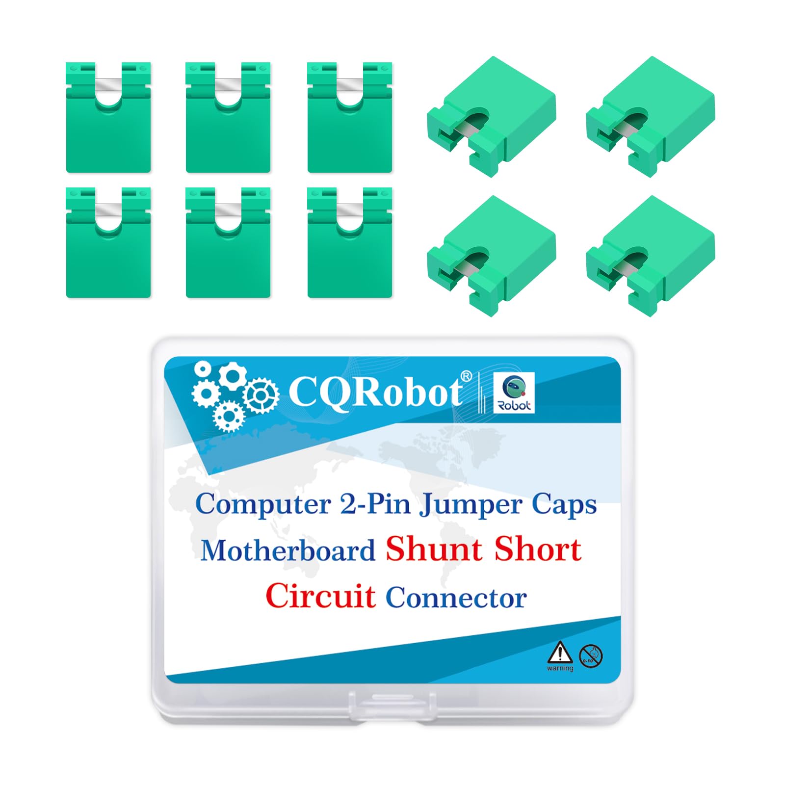 CQRobot 200 Pieces Green Standard Computer Jumper Caps Header Pin Shunt Short Circuit 2P Connector Open Top 2.54mm. for Arduino Raspberry Pi PCB PC DVD HDD Motherboard Shorting and Other Project. — image 1
