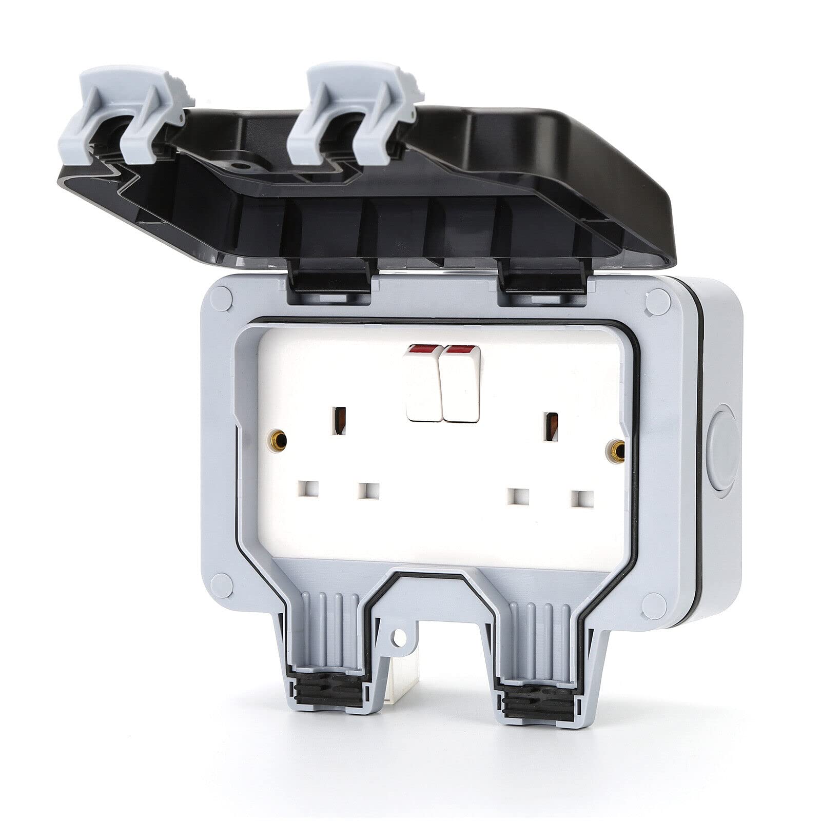 DiiD Outdoor Waterproof Double Plug Socket Exterior Electrical Mains Box, Exterior outside mains plug socket box