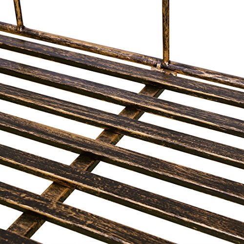 Gartenbank Metall Sitzbank mit Rückenlehne & Armlehne Eisenbank für 2-3 Sitzer Ruhebank Retro-Stil Bank für Garten Park Balkon (Bronze) – Bild 8