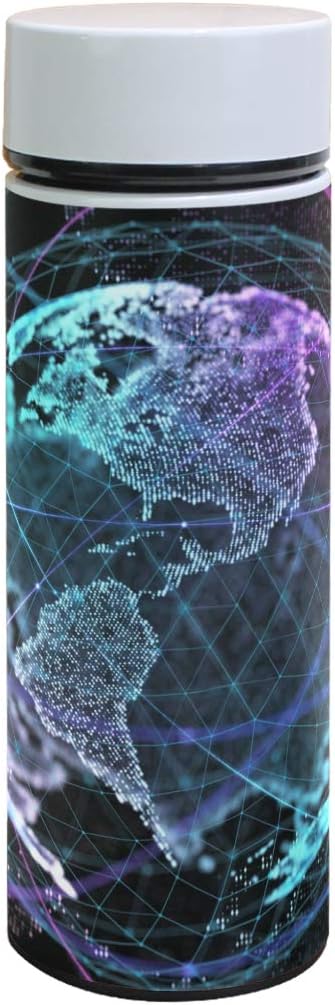 AHOMY World Map Network Internet 3D Stainless Steel Vacuum Flask Sports Mug, 17oz, Double Wall Insulated