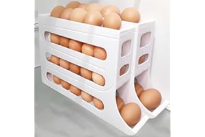 UZOU 4 Tiers Egg Holder for Fridge, 2 Pack, Automatic Egg Rolling Rack, 22 Eggs Storage Rack, Egg Distributor for Refrigerator, Egg Storage Rack for Kitchen, White