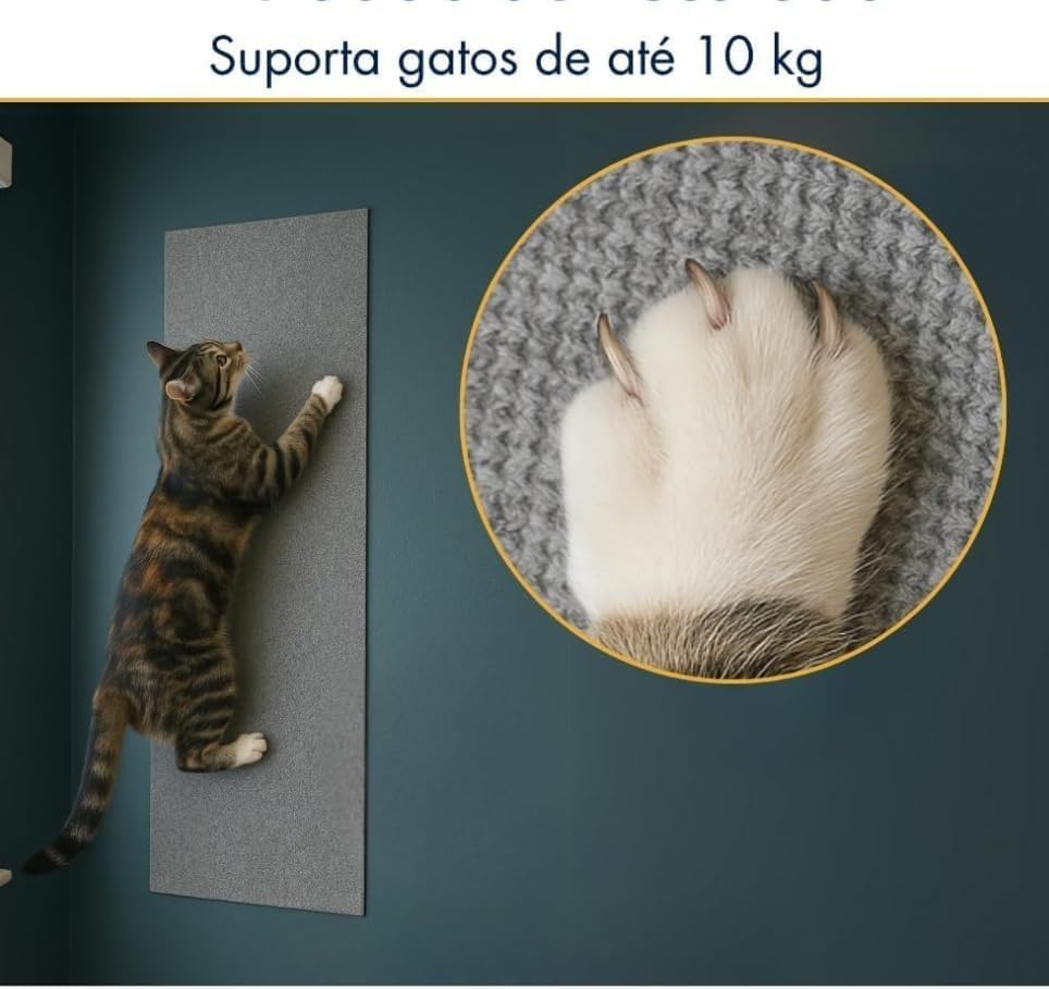 Tapete Arranhador Autoadesivo Premium para Gatos 60x100cm Carpete Resistente Cortável Protetor de Sofá Parede Cama Evita Arranhões Fácil de Aplicar (Cinza Escuro)