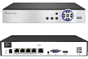 RUSFEIDA 4K 4CH Network Video Recorder for Security Camera System, Support 4K/5MP/4MP/3MP/1080P PoE IP Camera H.265+ PoE NVR, Face Detection, 24/7 Recording, 4 Port PoE NVR(HDD Not Included)