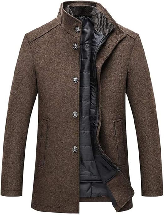 Men Winter Woolen Coat Windbreaker Long Thick Wool Jackets Stand Collar