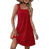 OFEEFAN Womens Square Neck Tank Dresses 2026 Summer Spring Loose Swing Sundresses with Pockets Plain/Print