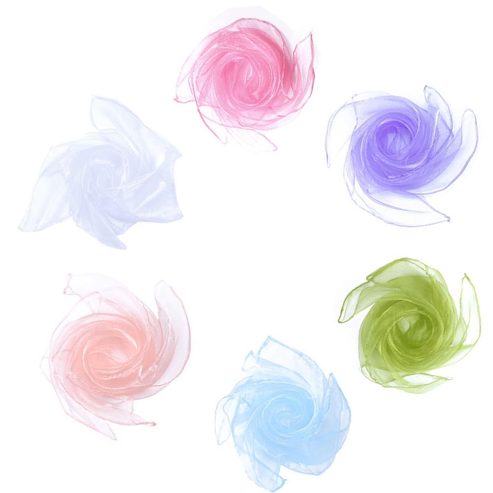 ieron 6 Pcs Sensory Scarves, Belly Dance Rainbow Children Dance Juggling Scarves Silk-like Fabric Square Scarf for Baby Gymnastics Rhythm Movement Magic 24" Light Color Series